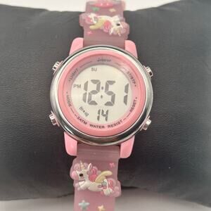 JNEW Pink Silver Unicorn Kids Fashion Digital Watch 34mm Working